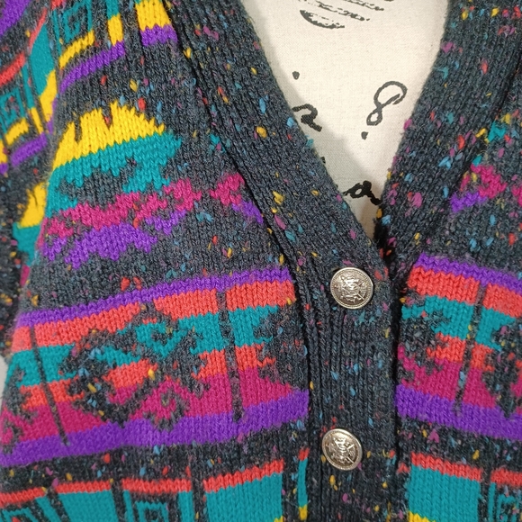 Vintage Black Colorful Pattern Marled Sweater Vest 1X - Picture 4 of 9